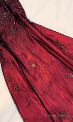 Classy A-Line Spaghetti Straps Burgundy Beads Long Prom Dresses