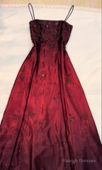 Classy A-Line Spaghetti Straps Burgundy Beads Long Prom Dresses