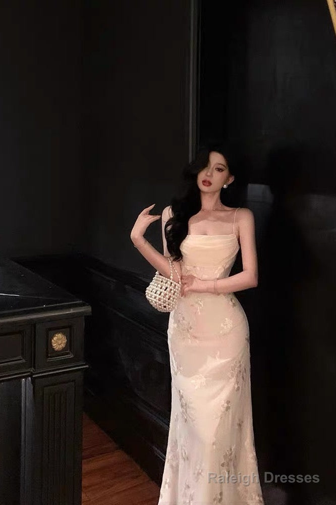 Classy A Line Spaghetti Straps Floral Lace Ivory Prom Dresses Birthday Outfits Evening Gown Secondary image