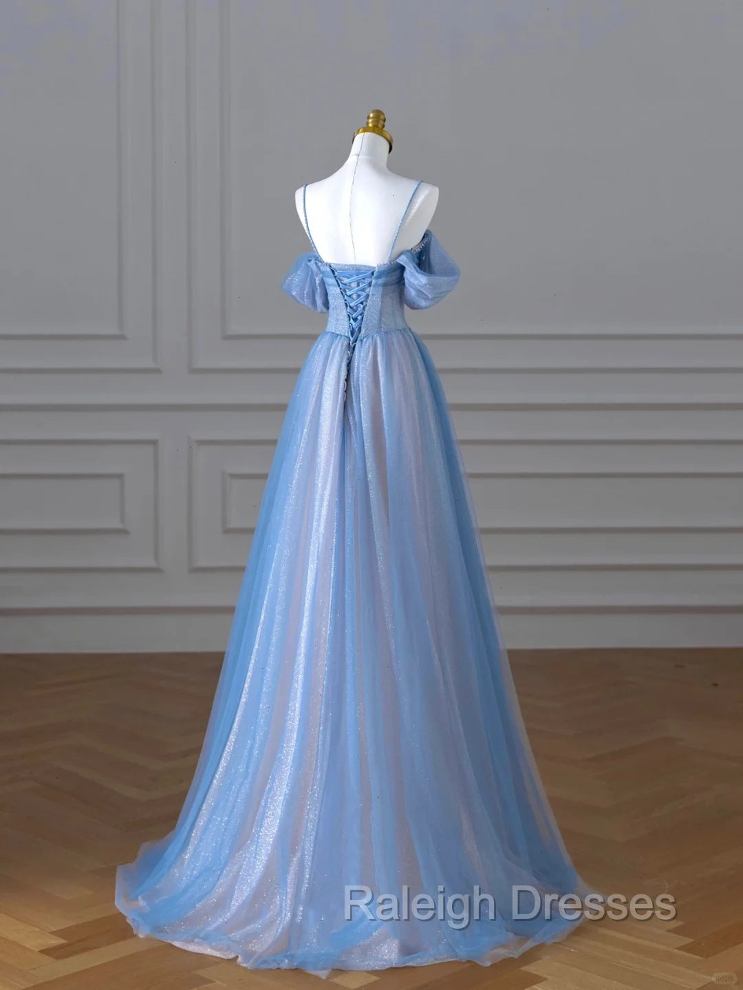 Classy A Line Spaghetti Straps Long Prom Dress Blue Prom Dresses