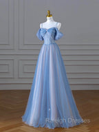 Classy A Line Spaghetti Straps Long Prom Dress Blue Prom Dresses