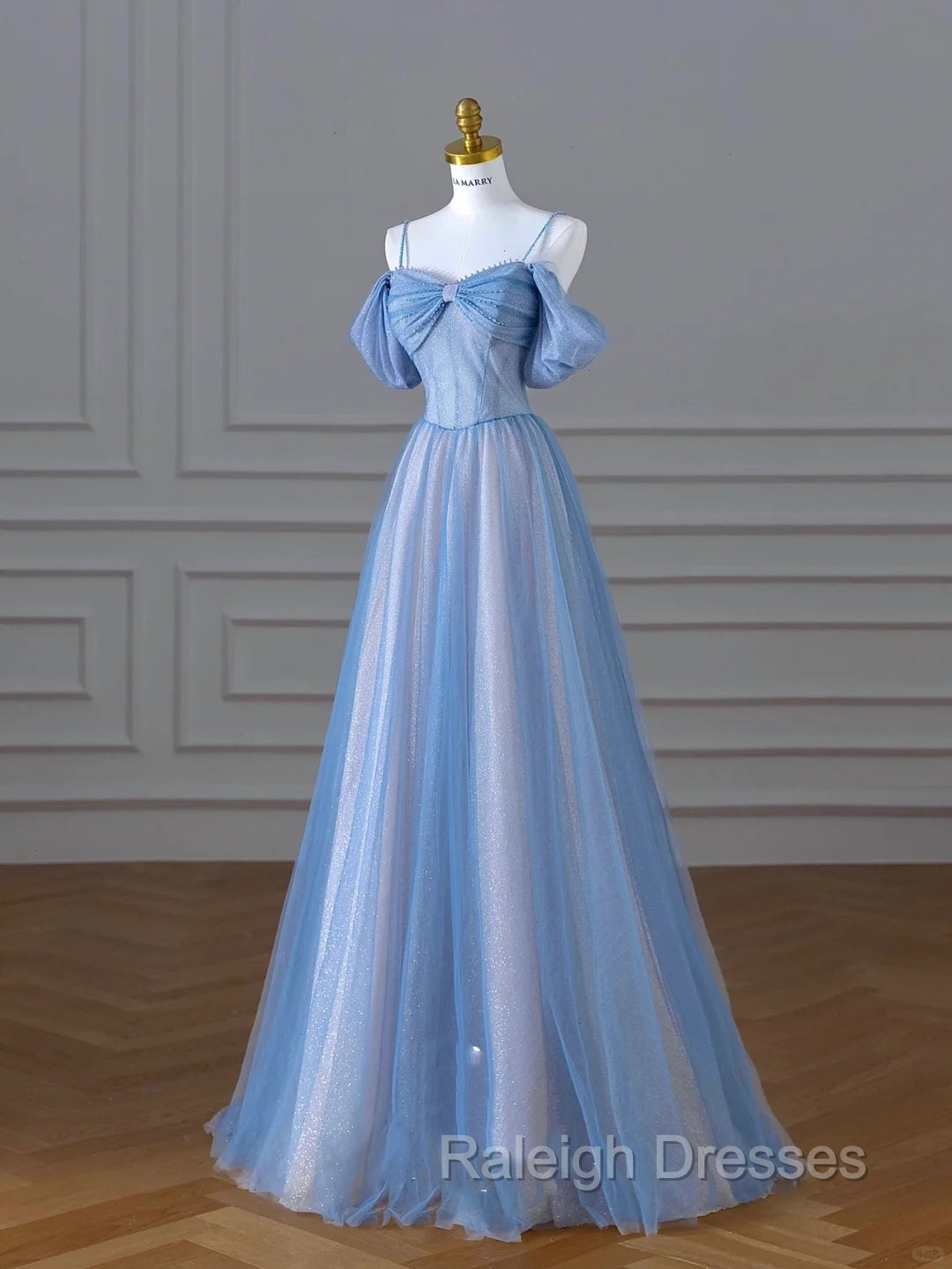 Classy A Line Spaghetti Straps Long Prom Dress Blue Prom Dresses