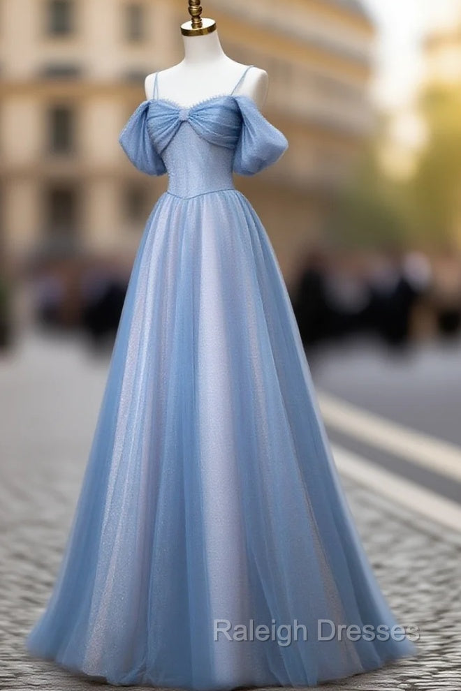 Classy A Line Spaghetti Straps Long Party Dress Blue Prom Dresses Main image