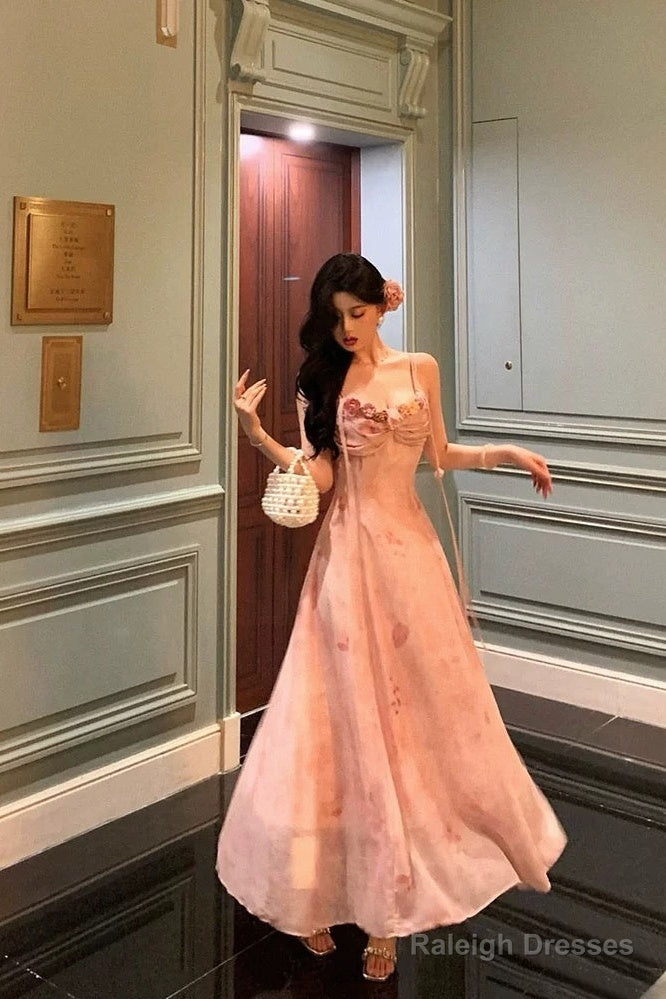 Classy A Line Spaghetti Straps Pink Lace Prom Dresses Birthday Outfits Evening Gown Main image