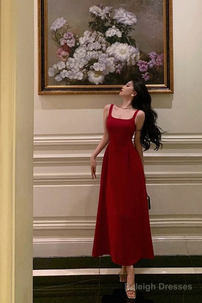 Classy A Line Spaghetti Straps Red Prom Dresses Birthday Outfits Evening Gown