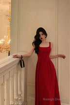 Classy A Line Spaghetti Straps Red Prom Dresses Birthday Outfits Evening Gown