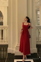 Classy A Line Spaghetti Straps Red Prom Dresses Birthday Outfits Evening Gown