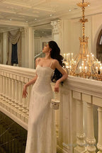 Classy A Line Spaghetti Straps Sleeveless White Lace Prom Dresses Birthday Outfits