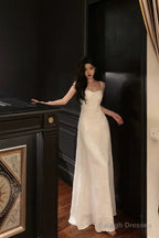 Classy A Line Spaghetti Straps Sleeveless White Lace Prom Dresses Birthday Outfits