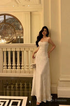 Classy A-Line Spaghetti Straps Sleeveless White Lace Prom Dress Birthday Outfits