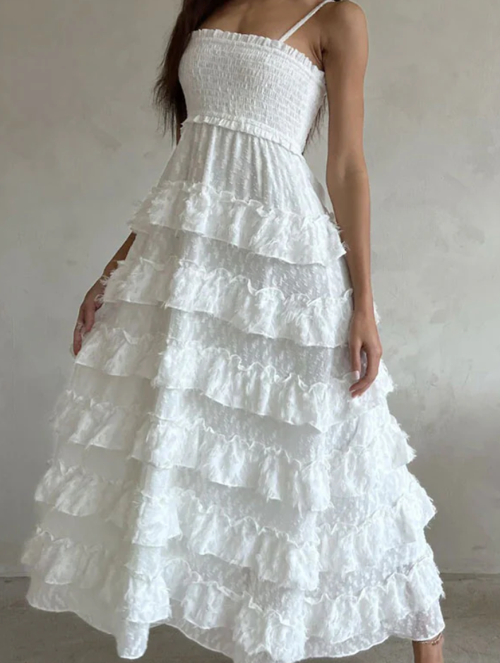 Classy A-Line Spaghetti Straps White Lace Long Prom Dresses Prom Dress