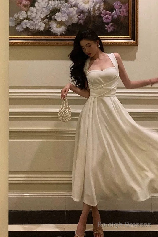 Classy A Line Square Neckline Ivory Prom Dresses Birthday Outfits Evening Gown