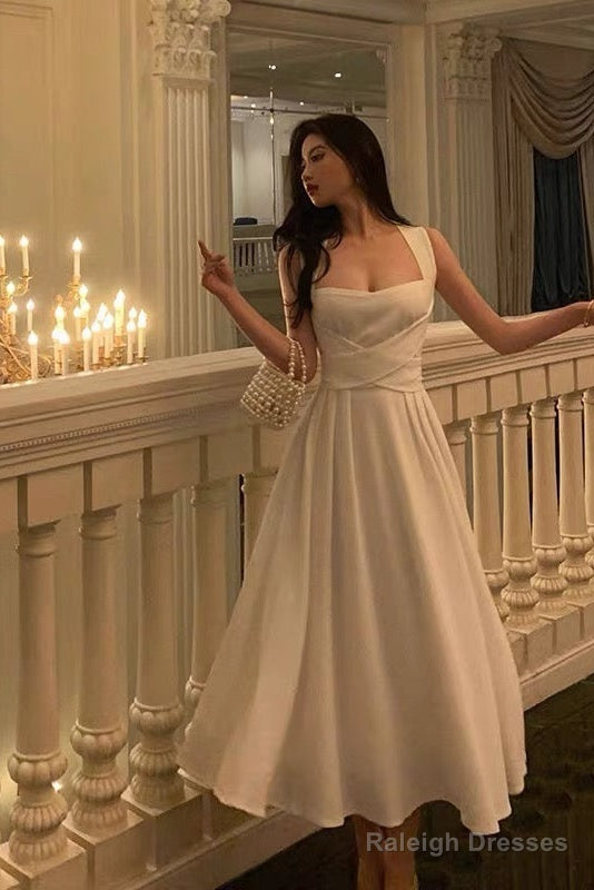 Classy A Line Square Neckline Ivory Prom Dresses Birthday Outfits Evening Gown