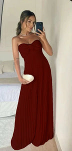 Classy A Line Strapless Light Pink Chiffon Long Prom Dresses Evening Dress With Ruffles