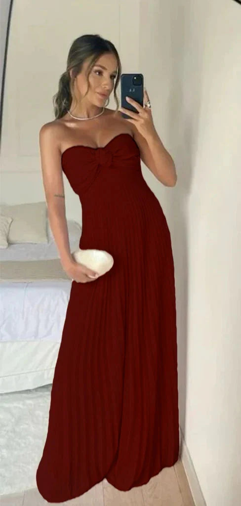 Classy A Line Strapless Light Pink Chiffon Long Prom Dresses Evening Dress With Ruffles