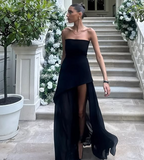 Classy A-Line Strapless White Chiffon Long Prom Dresses Prom Dress