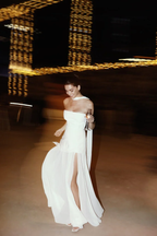 Classy A-Line Strapless White Chiffon Long Prom Dresses Prom Dress