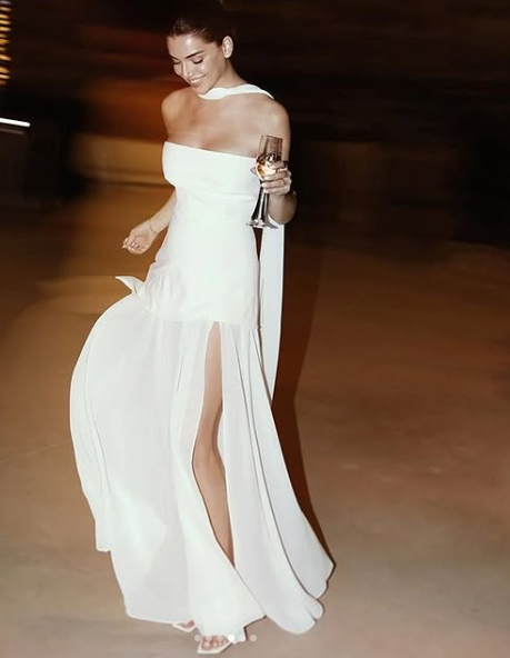 Classy A-Line Strapless White Chiffon Long Prom Dresses Prom Dress
