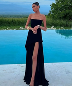 Classy A-Line Strapless White Chiffon Long Prom Dresses Prom Dress