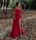 Classy A-Line Strapless White Chiffon Long Prom Dresses Prom Dress