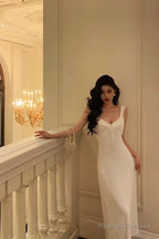 Classy A Line Straps White Prom Dresses Birthday Outfits Evening Gown