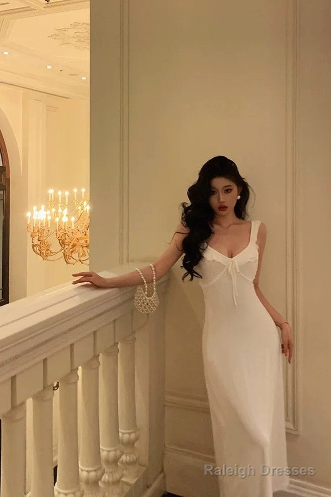 Classy A Line Straps White Prom Dresses Birthday Outfits Evening Gown