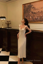 Classy A Line Straps White Prom Dresses Birthday Outfits Evening Gown