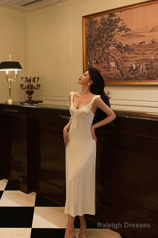 Classy A Line Straps White Prom Dresses Birthday Outfits Evening Gown