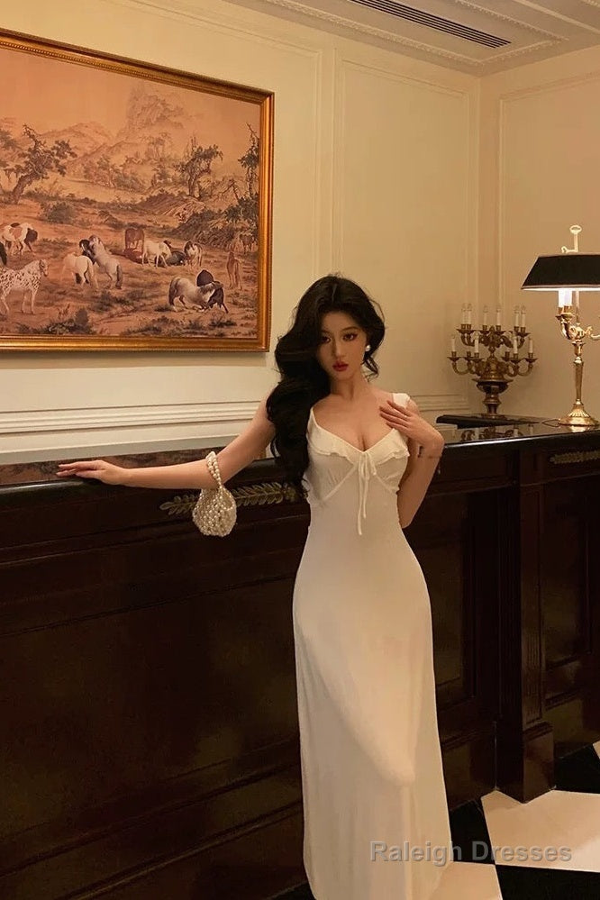 Classy A Line Straps White Prom Dresses Birthday Outfits Evening Gown