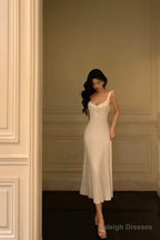 Classy A Line Straps White Prom Dresses Birthday Outfits Evening Gown