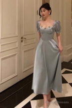 Classy A Line Sweetheart Blue Satin Prom Dresses Birthday Outfits Evening Gown