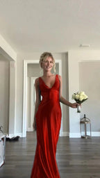 Classy A-Line V Neckline Blue Satin Sleeveless Long Prom Dress