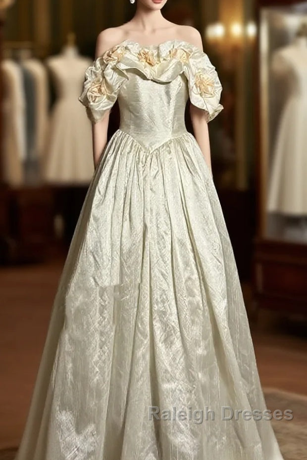 Classy Ball Gown Off The Shoulder Lace Ivory Long Wedding Dresses Bridal Dress Main image
