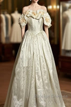 Classy Ball Gown Off The Shoulder Lace Ivory Long Wedding Dresses Bridal Dress