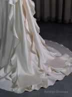 Classy Ball Gown Scoop Satin Ruffles Ivory Wedding Dresses Brides Dress