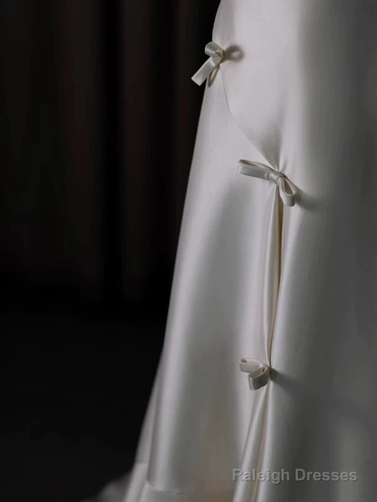 Classy Ball Gown Scoop Satin Ruffles Ivory Wedding Dresses Brides Dress