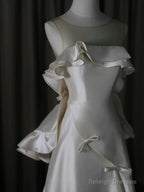 Classy Ball Gown Scoop Satin Ruffles Ivory Wedding Dresses Brides Dress