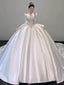 Classy Ball Gown Square Neckline Long Sleeves Sequin White Wedding Dresses Brides Dress