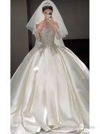Classy Ball Gowns Strapless Neckline Long Sleeves Sequin White Wedding Dress Brides Dresses