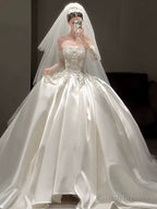 Classy Ball Gown Strapless Neckline Long Sleeves Sequin White Wedding Dresses Brides Dress