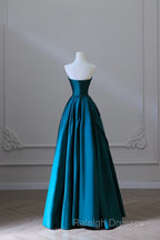Classy Ball Gown Strapless Satin Ruffles Long Evening Dress Prom Dresses