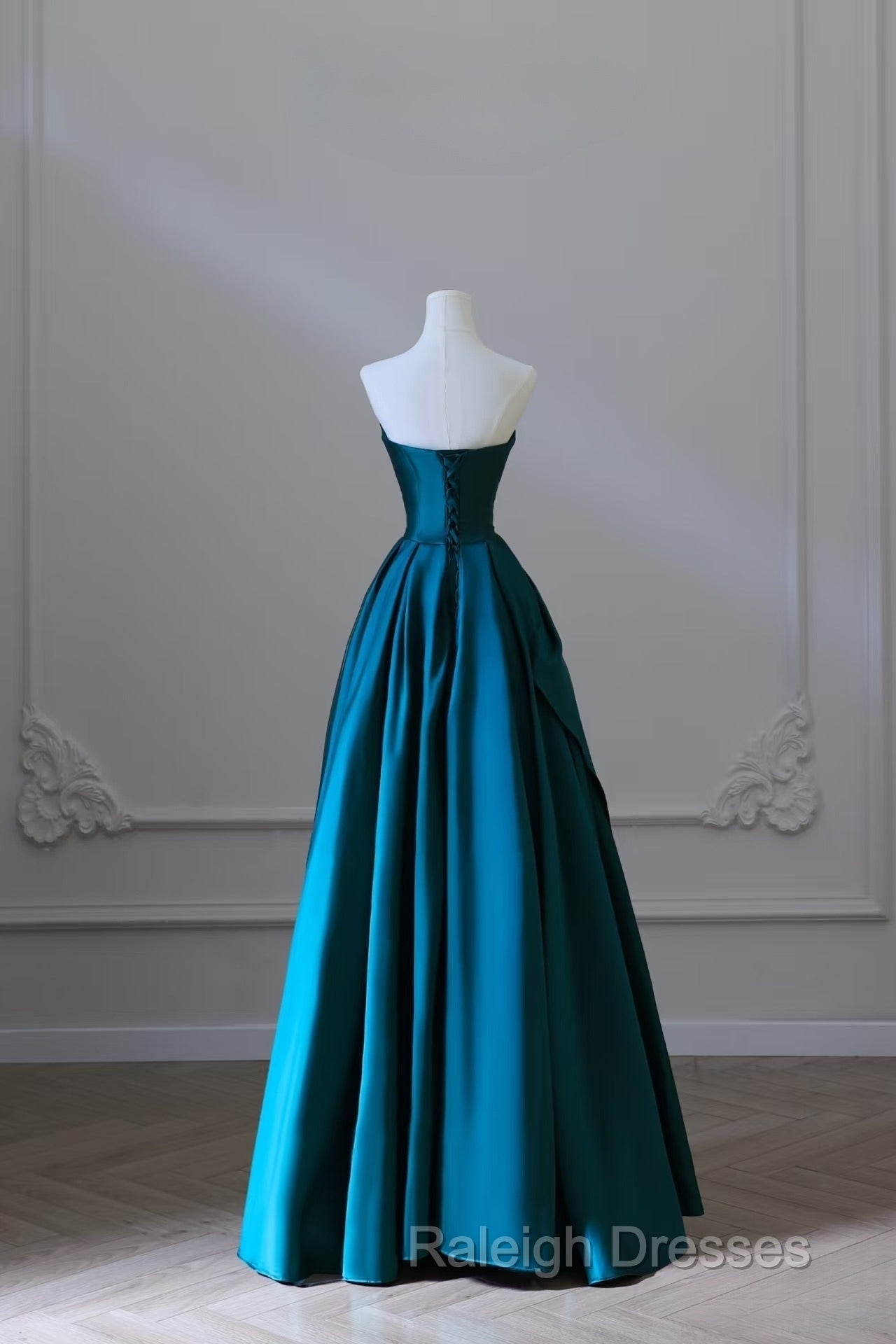 Classy Ball Gown Strapless Satin Ruffles Long Evening Dress Prom Dresses