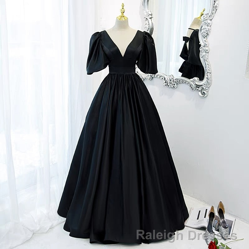 Classy Black Prom Dress Formal Dresses with Bubble Sleeves
