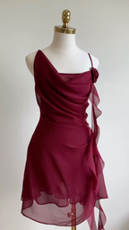 Classy Burgundy Chiffon Cocktail Dresses Short Prom Dresses Homecoming Dresses