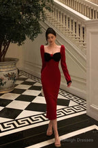 Classy French Sheath Long Sleeves Red Prom Dresses Birthday Outfits Evening Gown