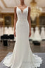 Classy Long Mermaid V-neck Satin Open Back Wedding Dress with Lace Appliques