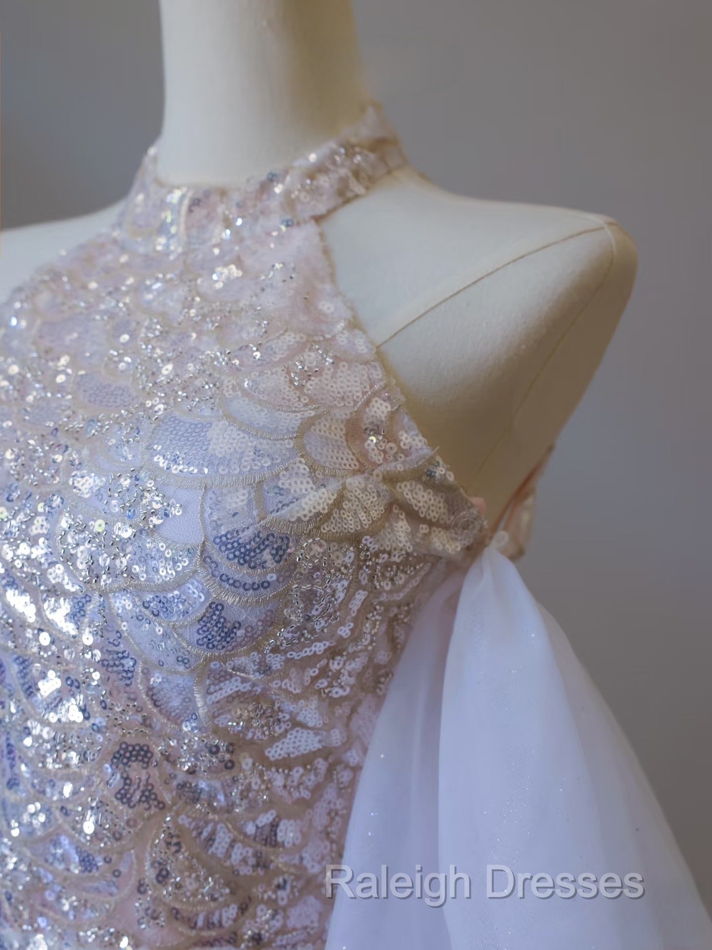 Classy Mermaid High Neckline Sequin Ruffles Long Prom Dresses