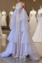 Classy Mermaid High Neckline Sequin Ruffles Long Evening Dress Prom Dresses