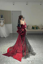 Classy Mermaid Off The Shoulder Burgundy Long Party Dress Sequin Prom Dresses