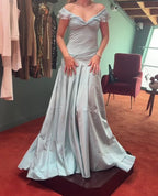 Classy Mermaid Off The Shoulder Light Sky Blue Prom Dresses Prom Dress